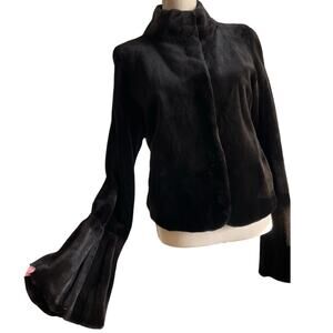 Genuine Black Sheared Mink Real Fur Luxury Coat Jacket Bell Sleeve Authentic 6